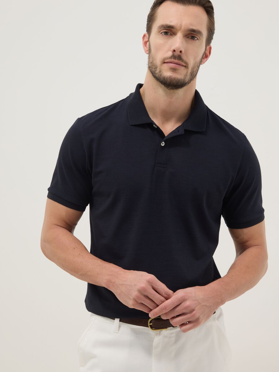 Black regular fit stretch cotton-blend polo_0