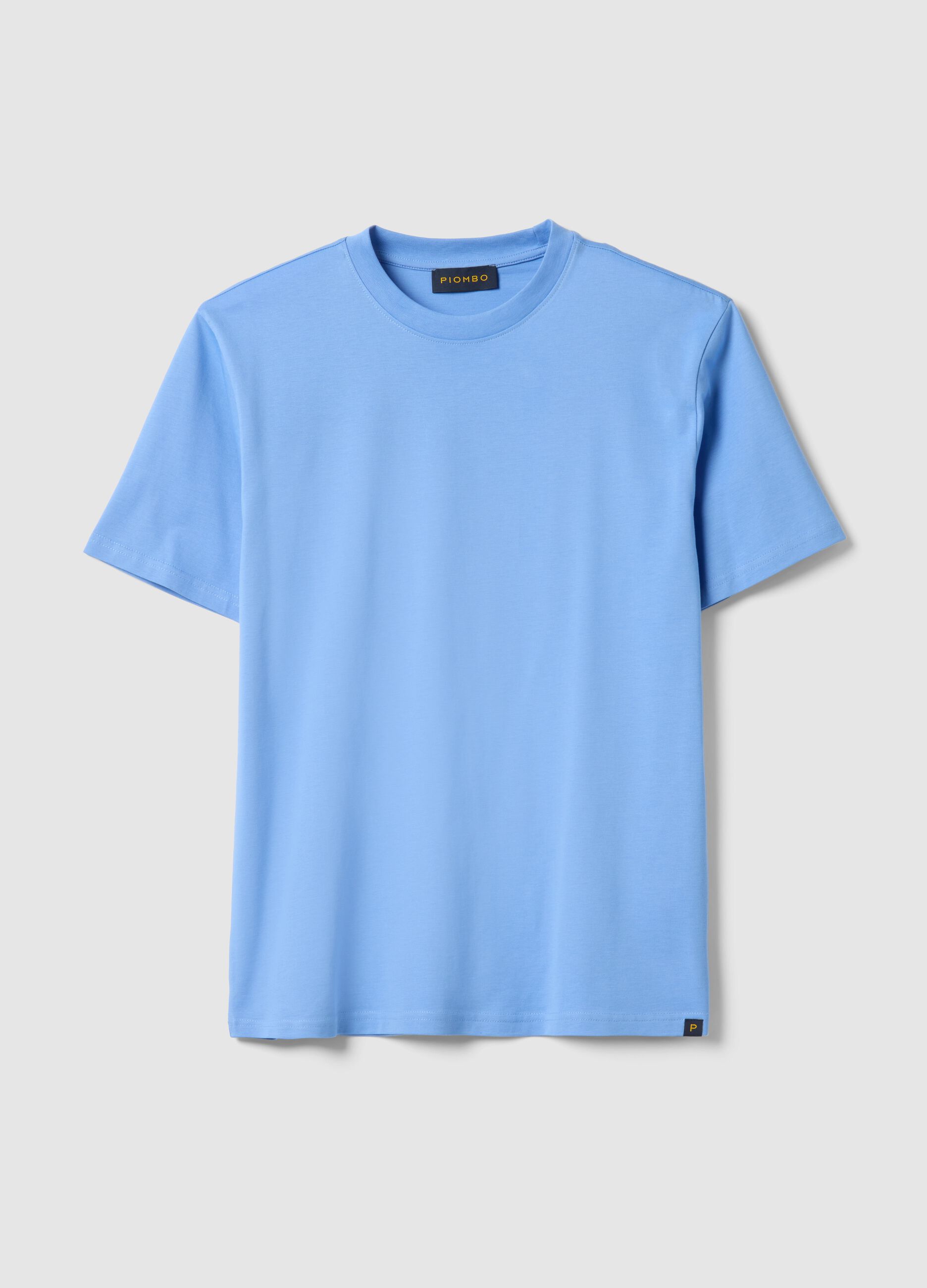 Light Blue Crew Neck Pure Cotton T-shirt Relaxed Fit