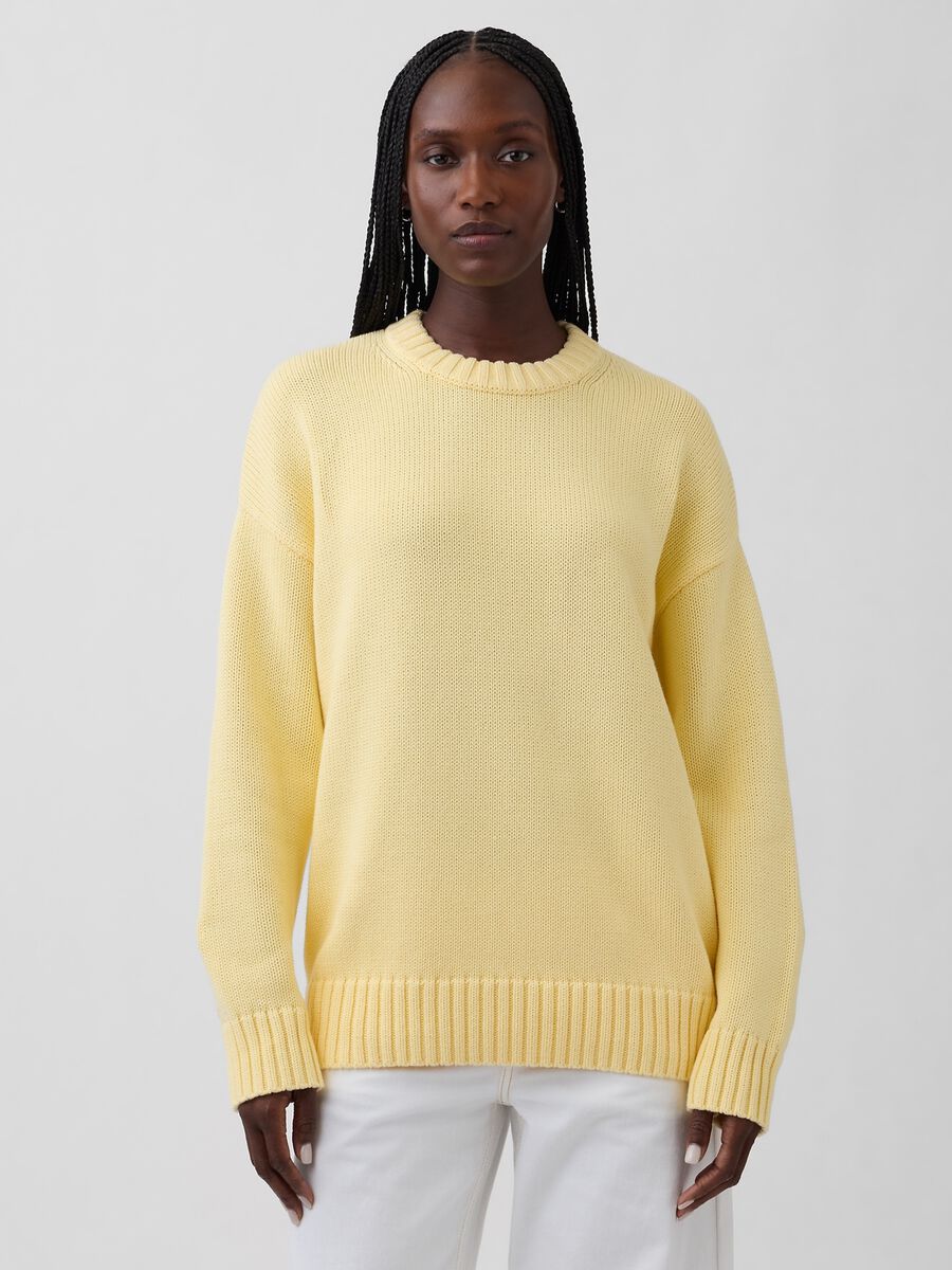 Yellow crew neck jumper in pure cotton regular fit_0
