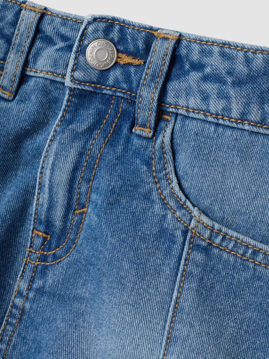 Blue pure cotton denim skirt with frayed hem_3