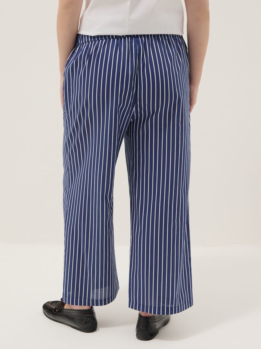 Pantaloni blu a righe in puro cotone wide leg_2