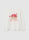 Girls' white long-sleeve top in pure cotton, regular fit with print_0