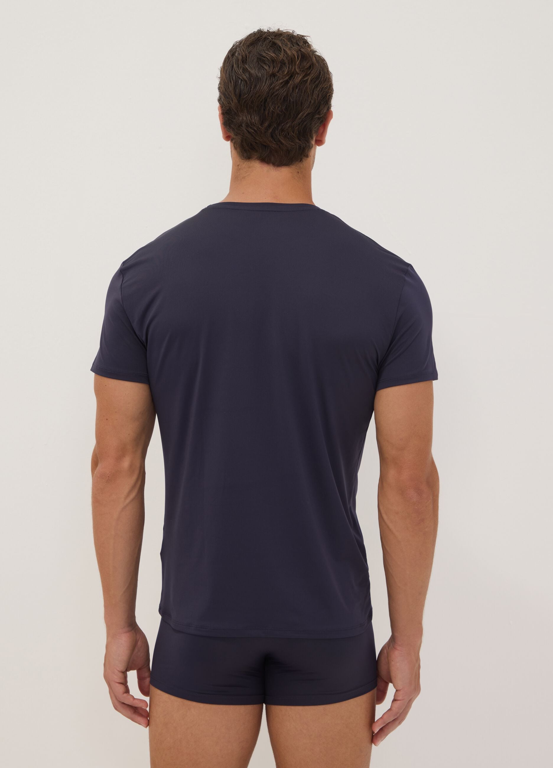 Twin pack of blue stretch microfibre T-shirts, regular fit