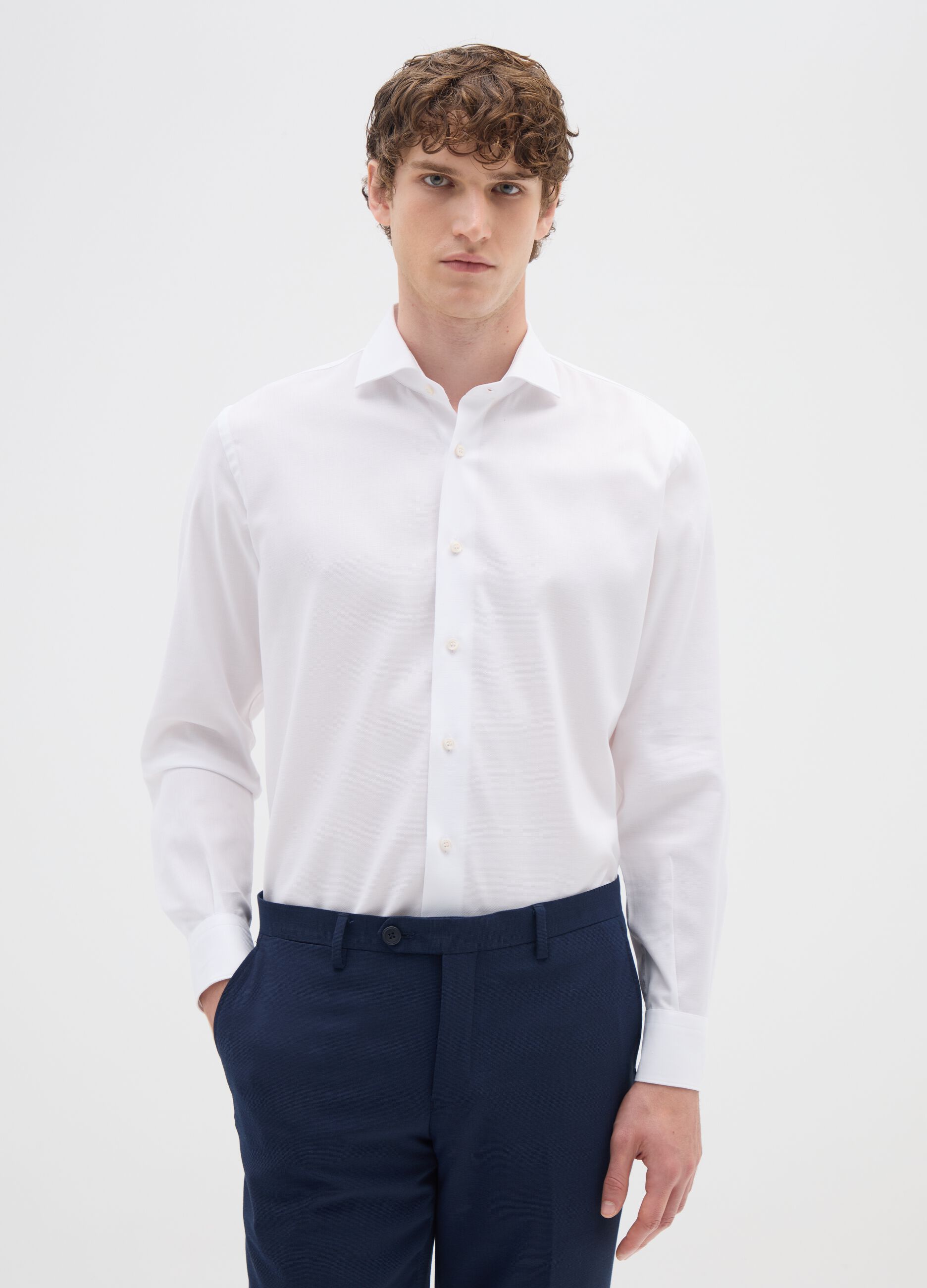 White Long-Sleeved Cotton Shirt