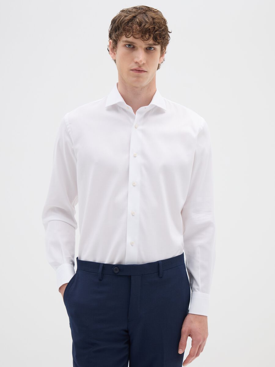 White Long-Sleeved Cotton Shirt_0