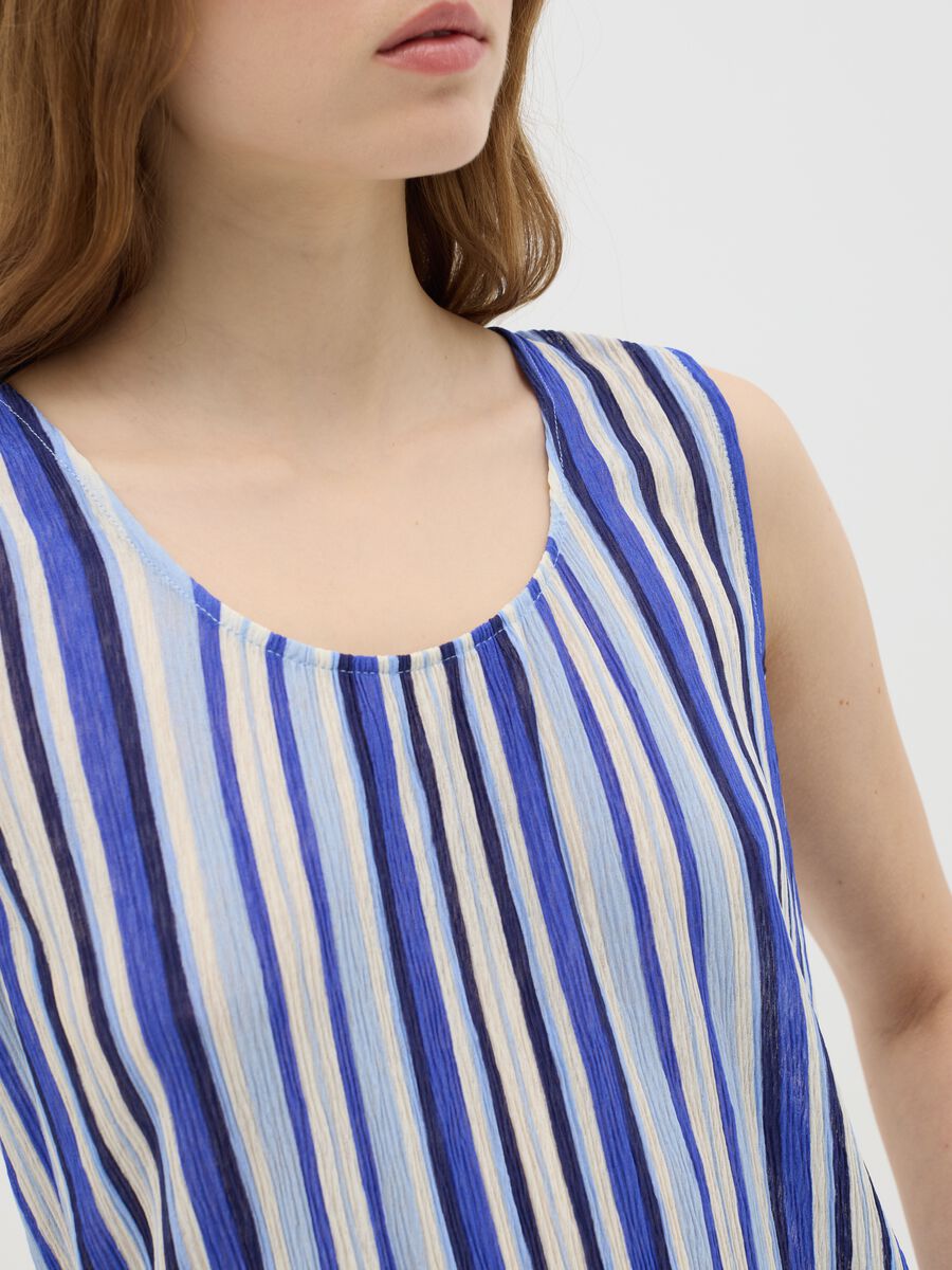 Blue Striped Tank Top in Mixed Fabric_2