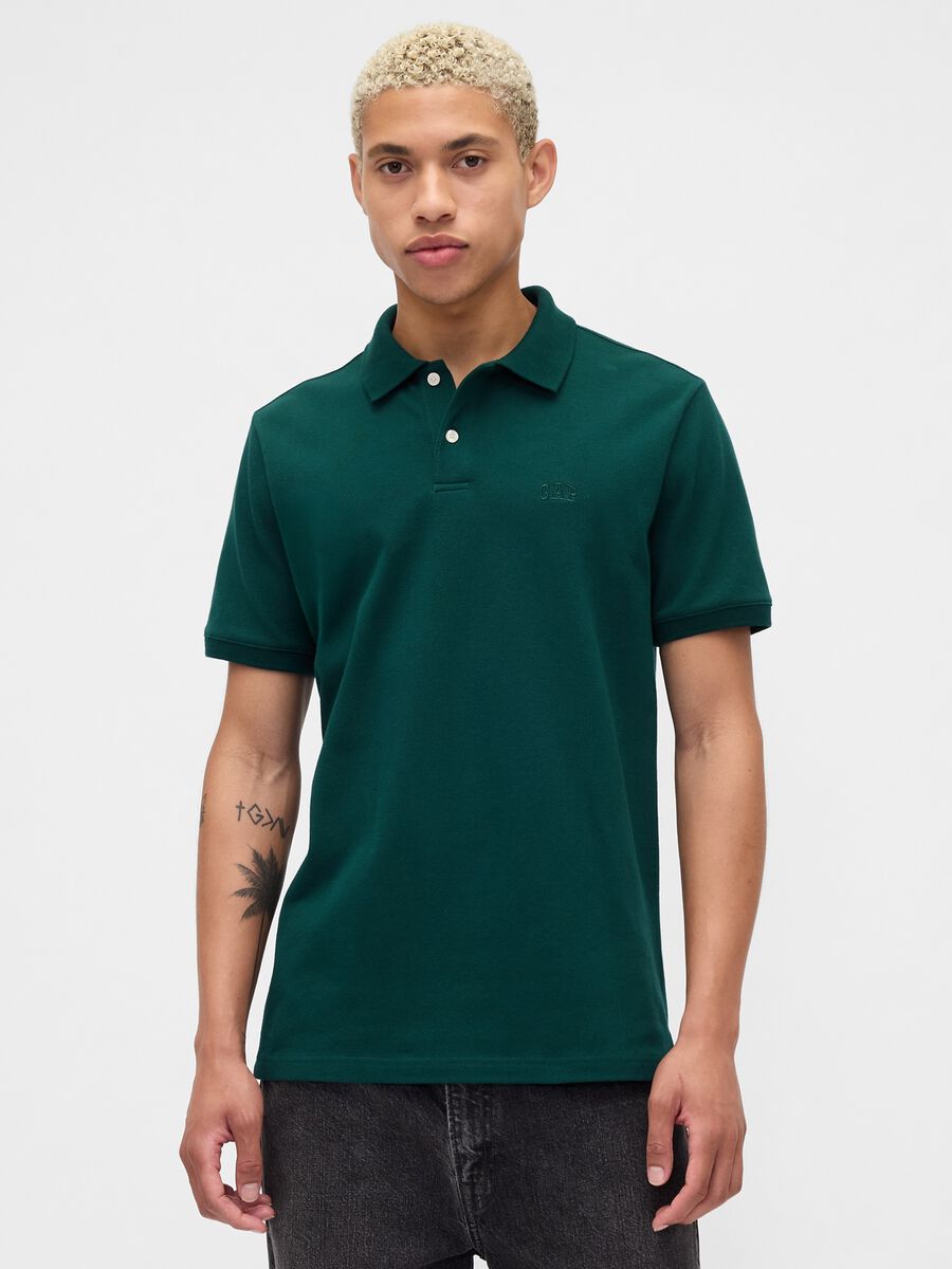 Green short-sleeve stretch polo shirt_0
