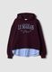 Purple cotton-blend hoodie with faux shirt hem_0