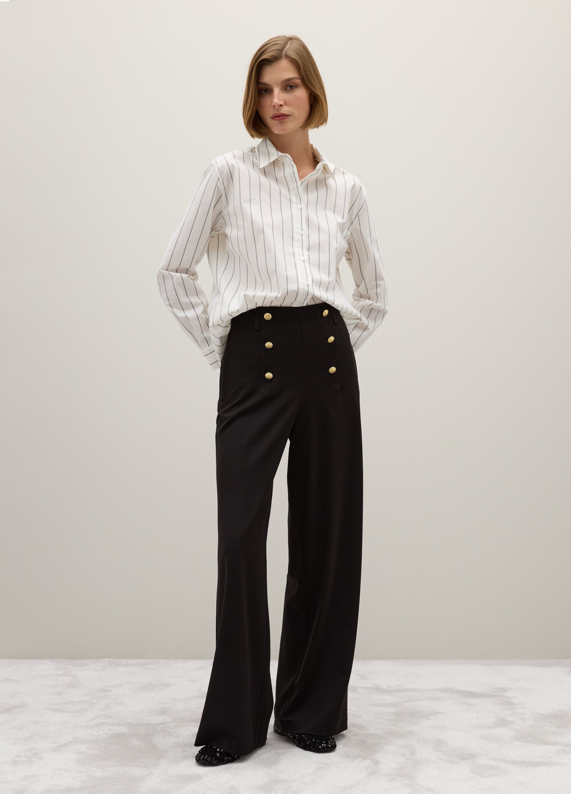 Black Flare Trousers with Buttons