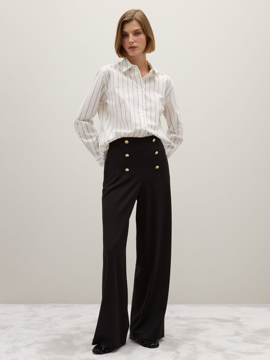 Black Flare Trousers with Buttons_0