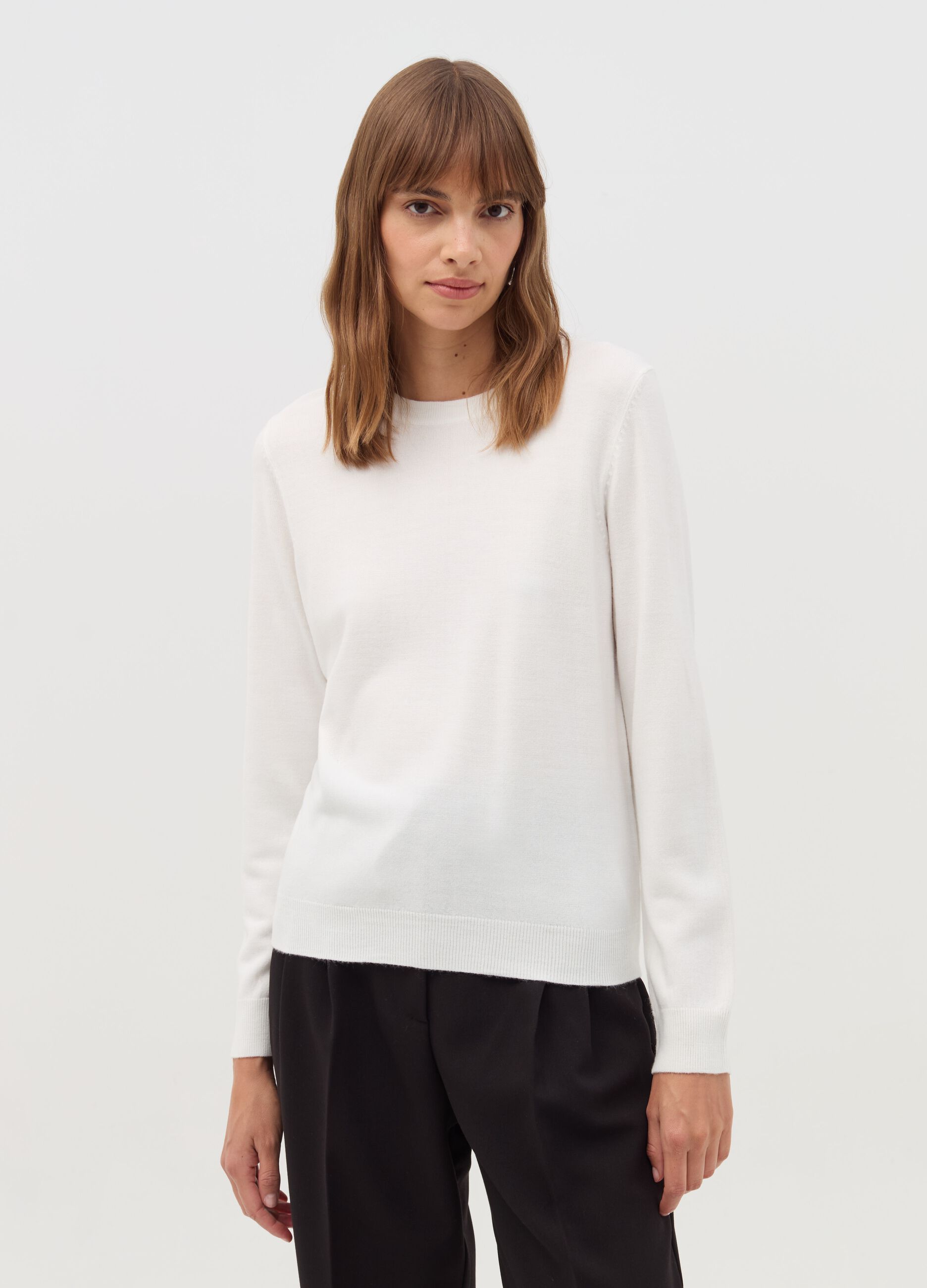 Maglia girocollo a maniche lunghe Bianco lana da Donna OVS