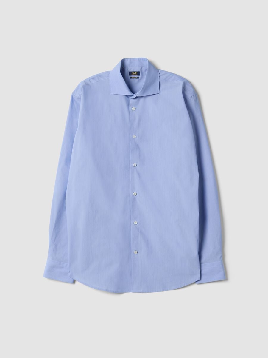 Camicia azzurra in misto lyocell con collo francese easy iron_0