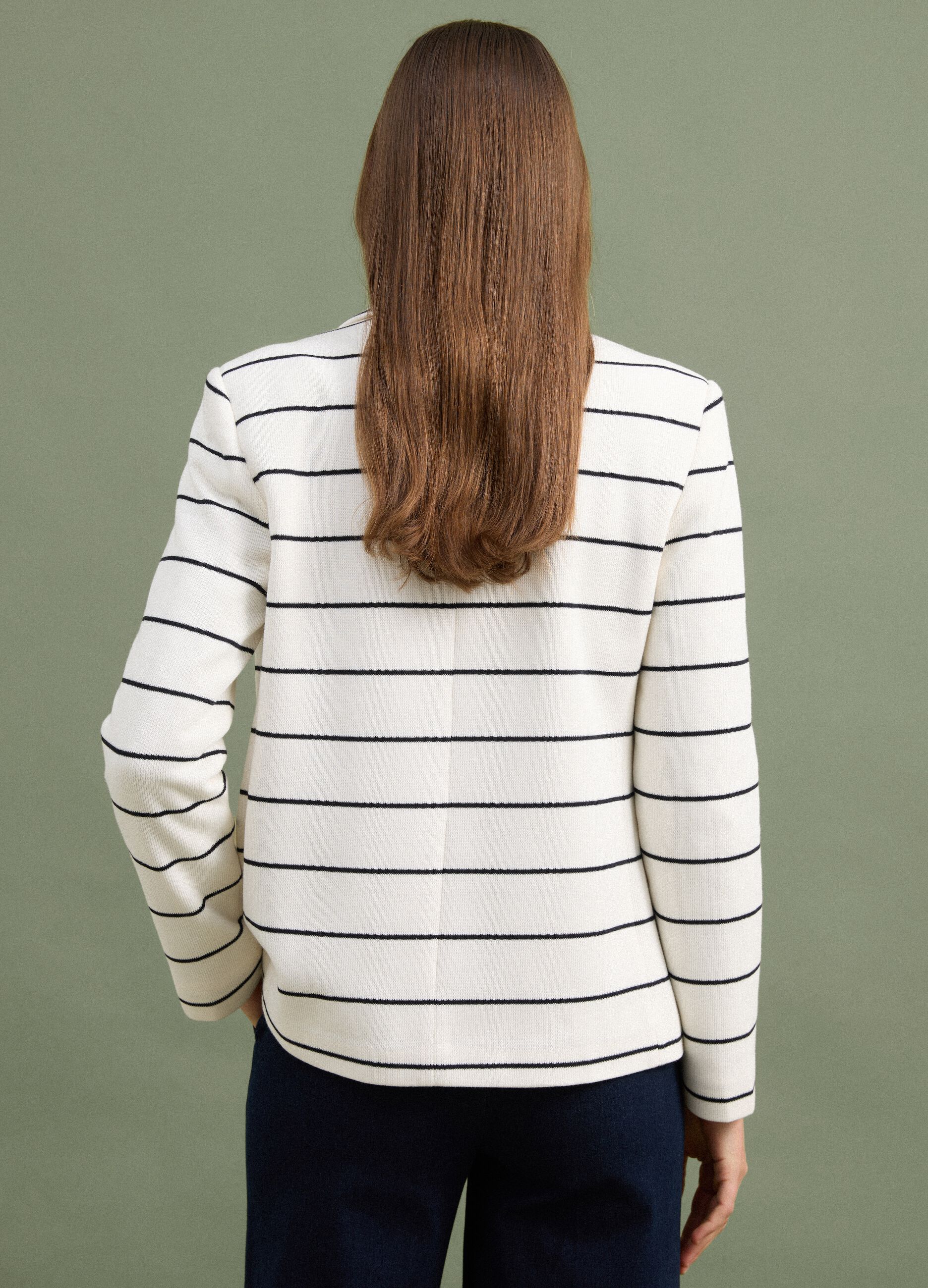 White striped regular-fit double-breasted blazer with classic lapel