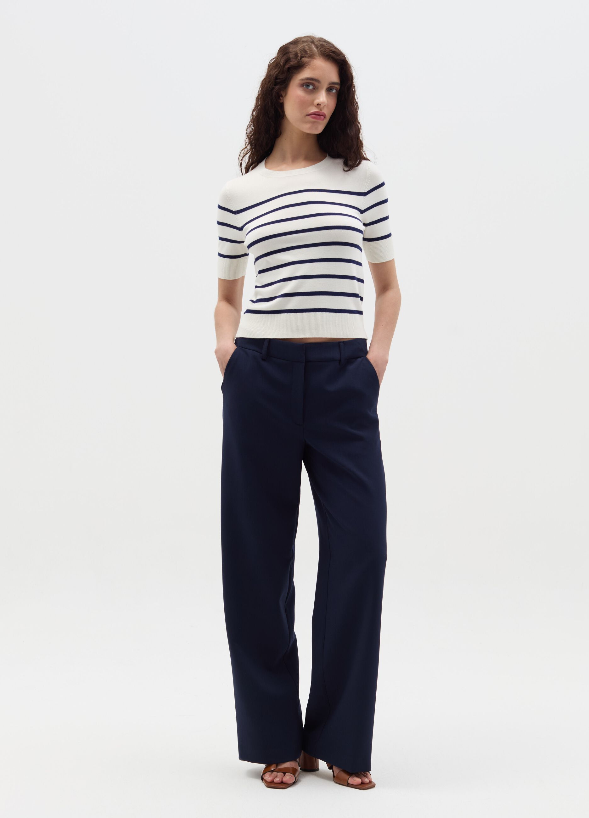 Short-sleeved top with striped design