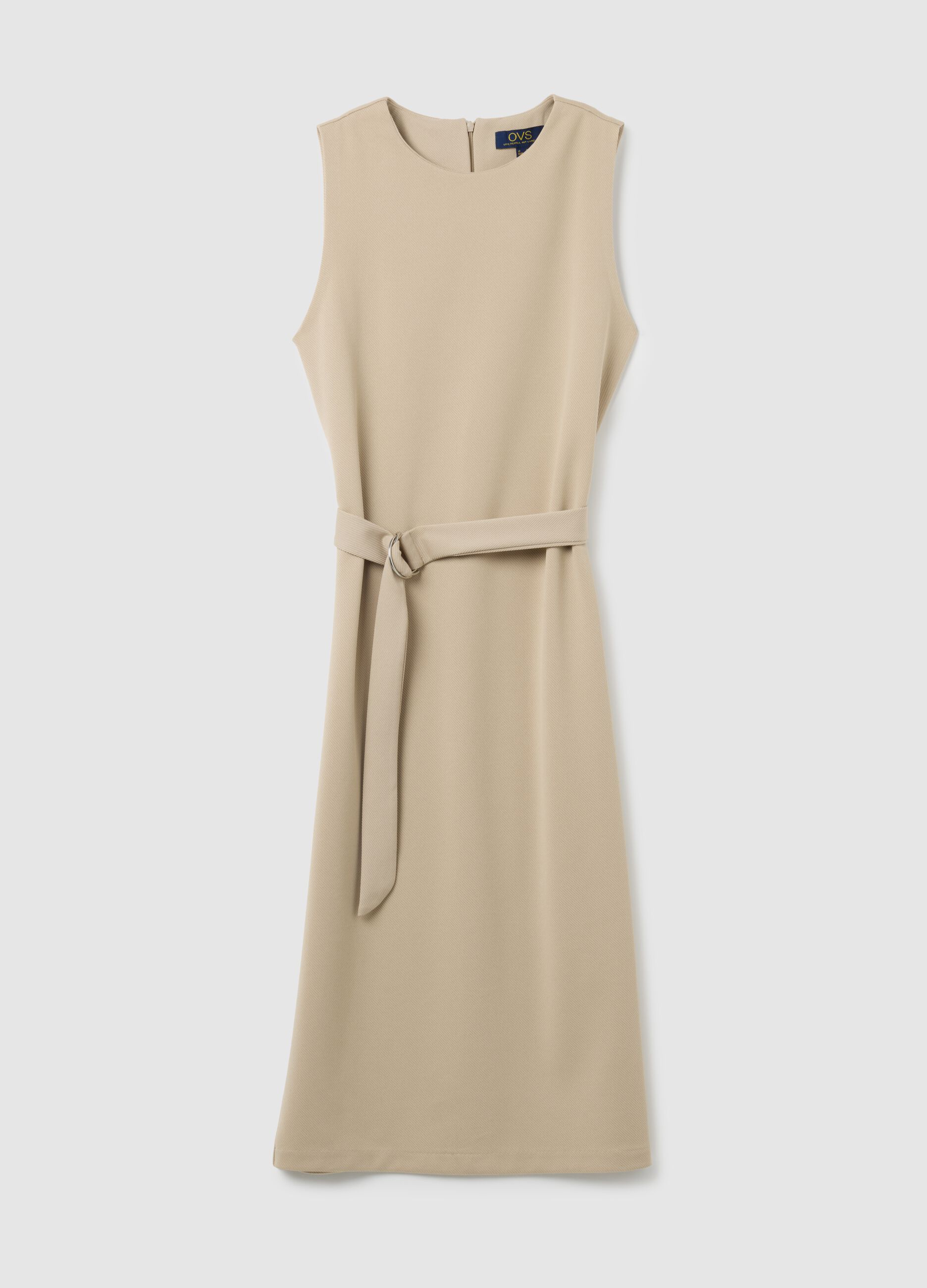 Beige slim fit stretchy fabric dress