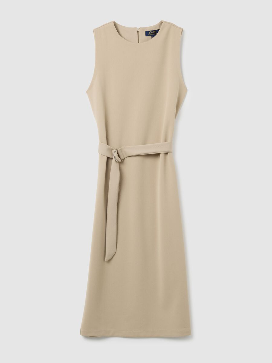 Beige slim fit stretchy fabric dress_4
