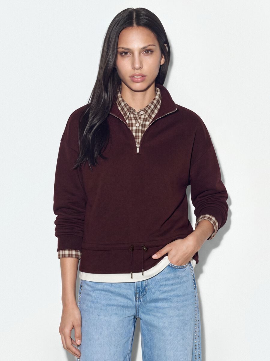Purple cotton-blend half-zip layered regular fit_0