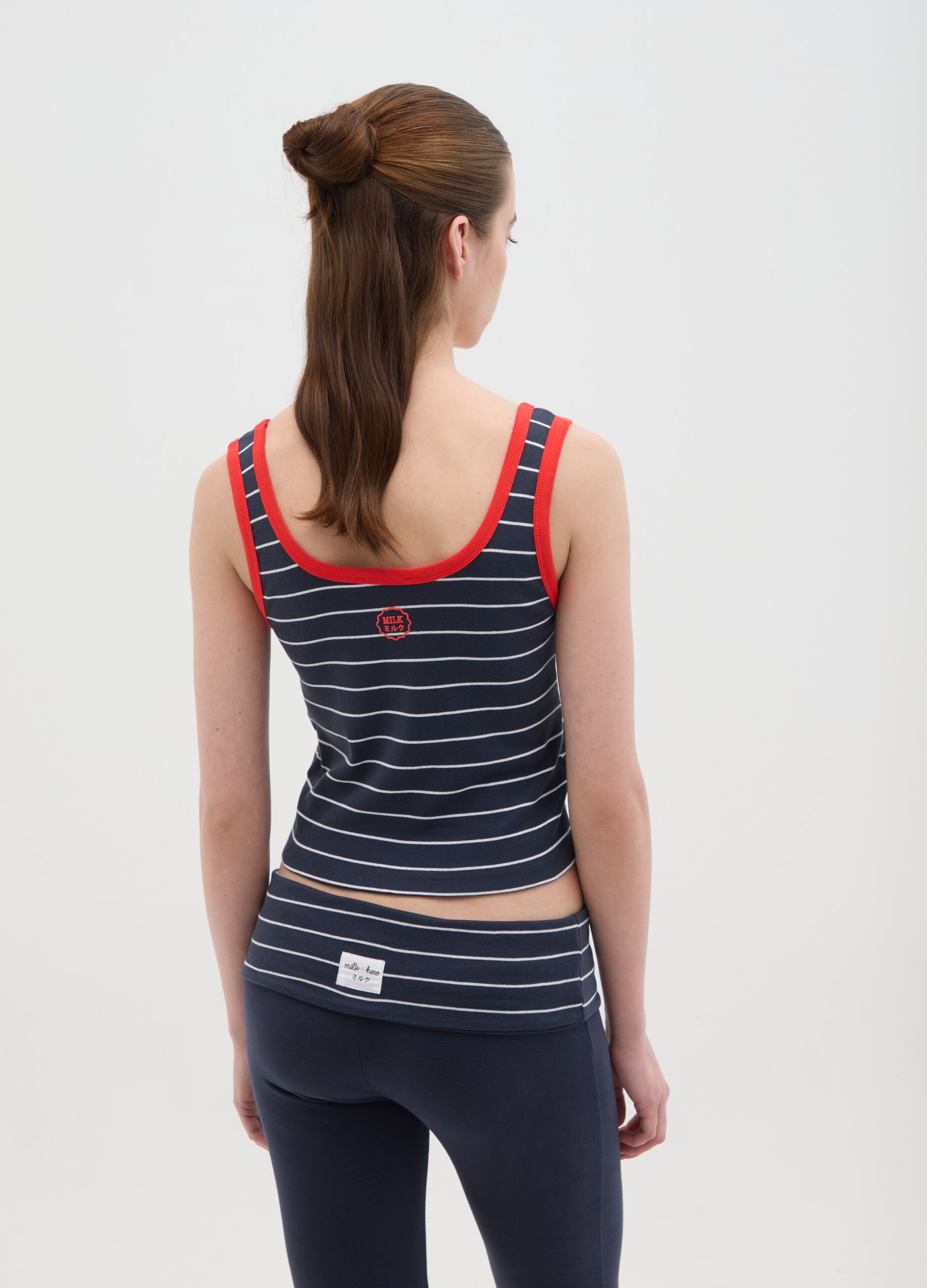 Women's pure cotton multicolor tank top regular fit with blue and white stripes
