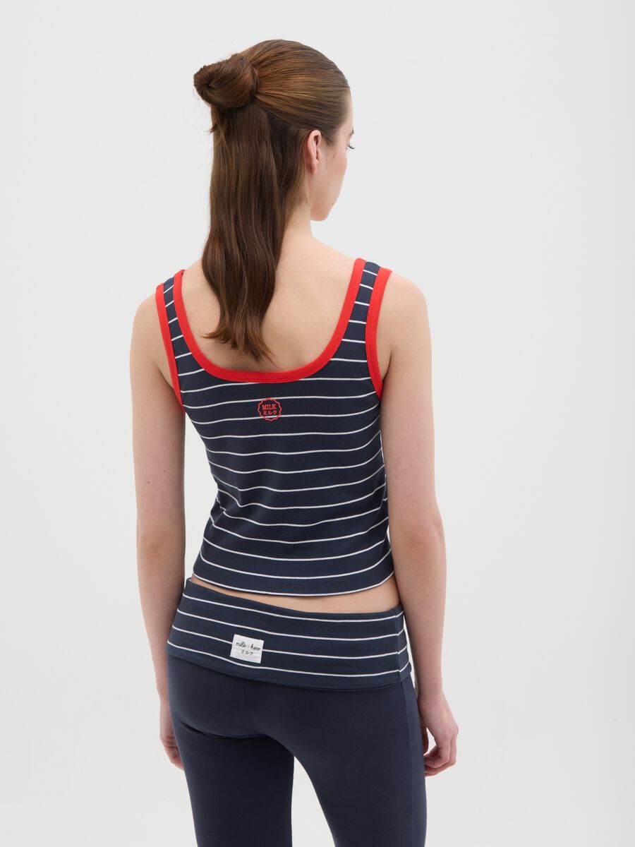 Women's pure cotton multicolor tank top regular fit with blue and white stripes_3
