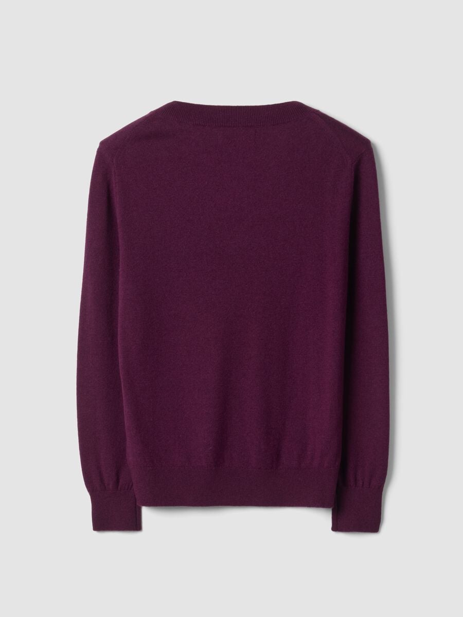 Maglia viola in pura lana con scollo profondo a V_6