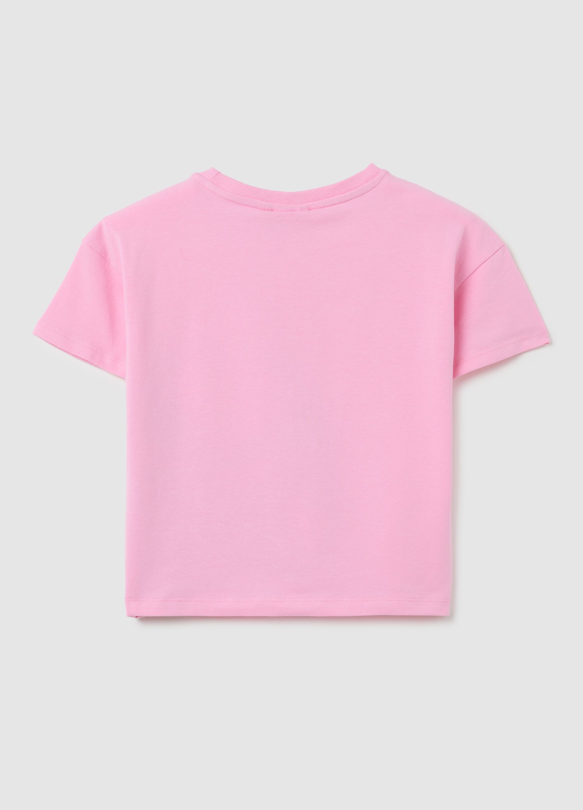 Girls' stretch cotton pink T-shirt with Snoopy print
