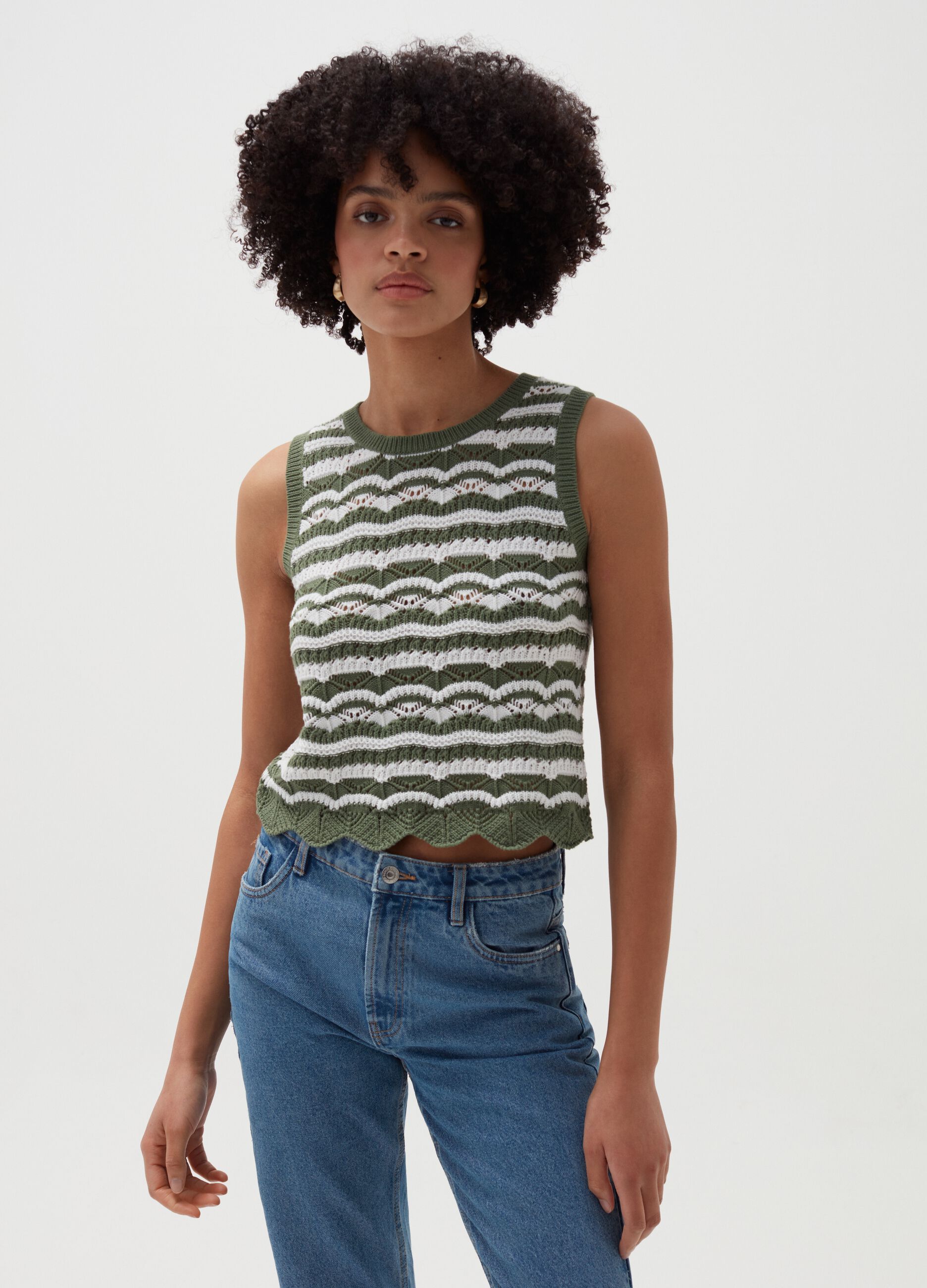 Striped crochet tank top
