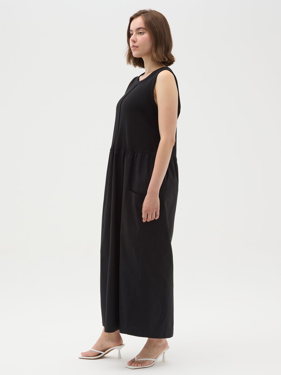 Women's long black cotton dress regular fit_1