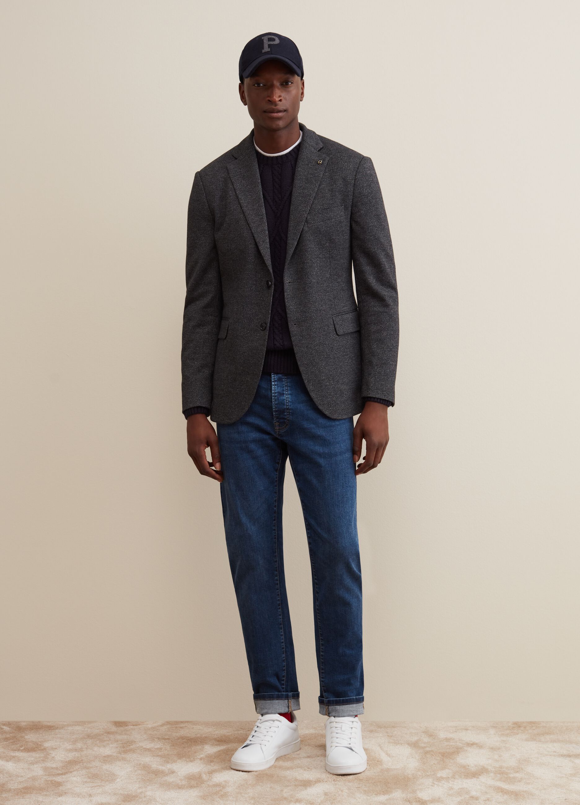 Blazer monopetto con disegnatura spigata_3