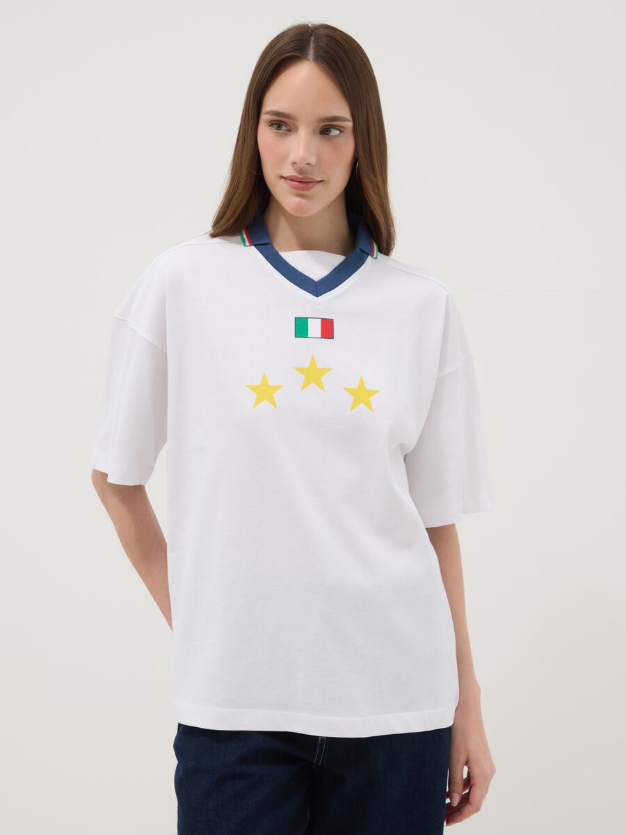 White pure cotton regular fit t-shirt with Italy details_1