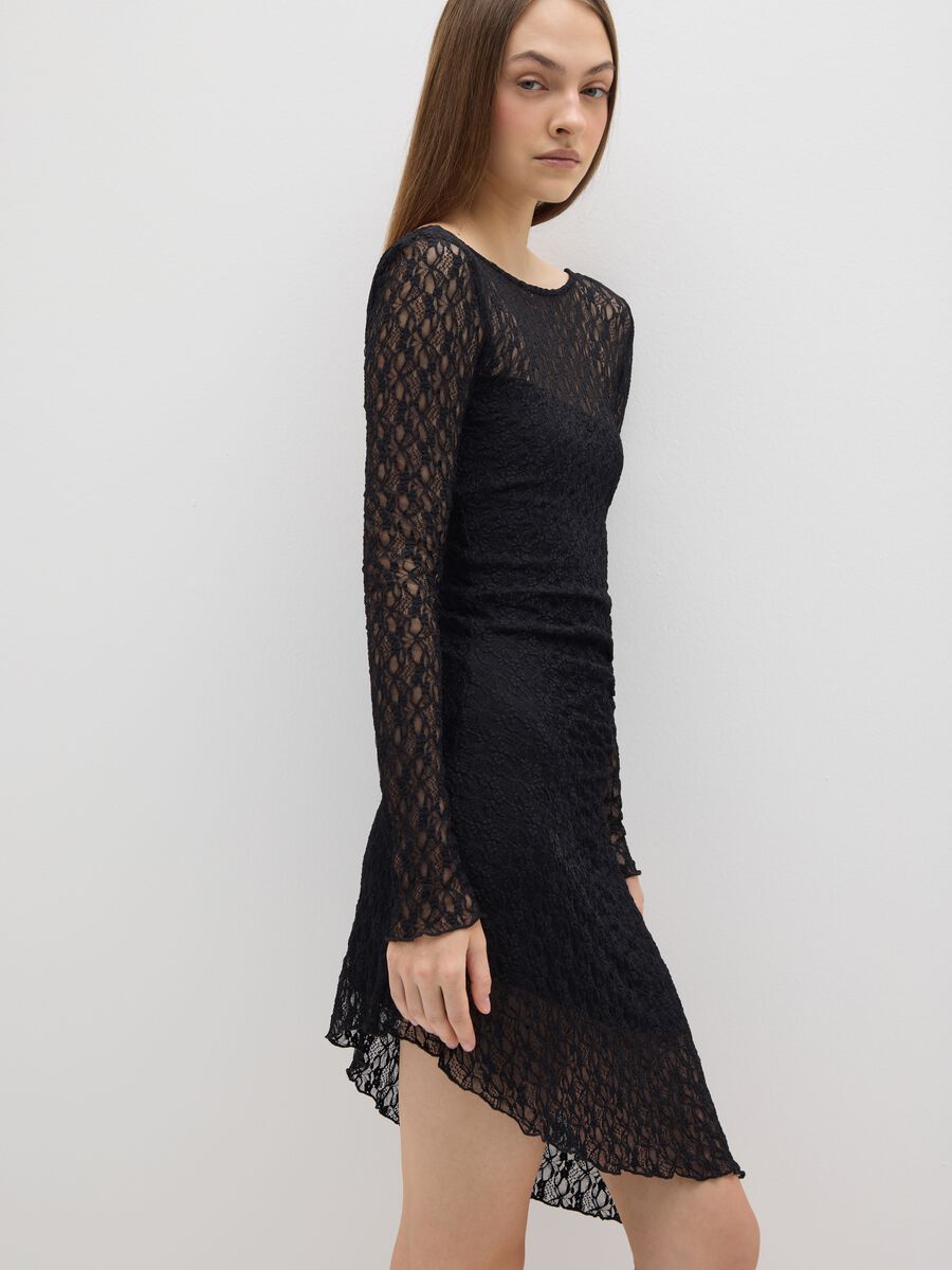 Abito nero in pizzo elasticizzato semi-trasparente slim fit_2