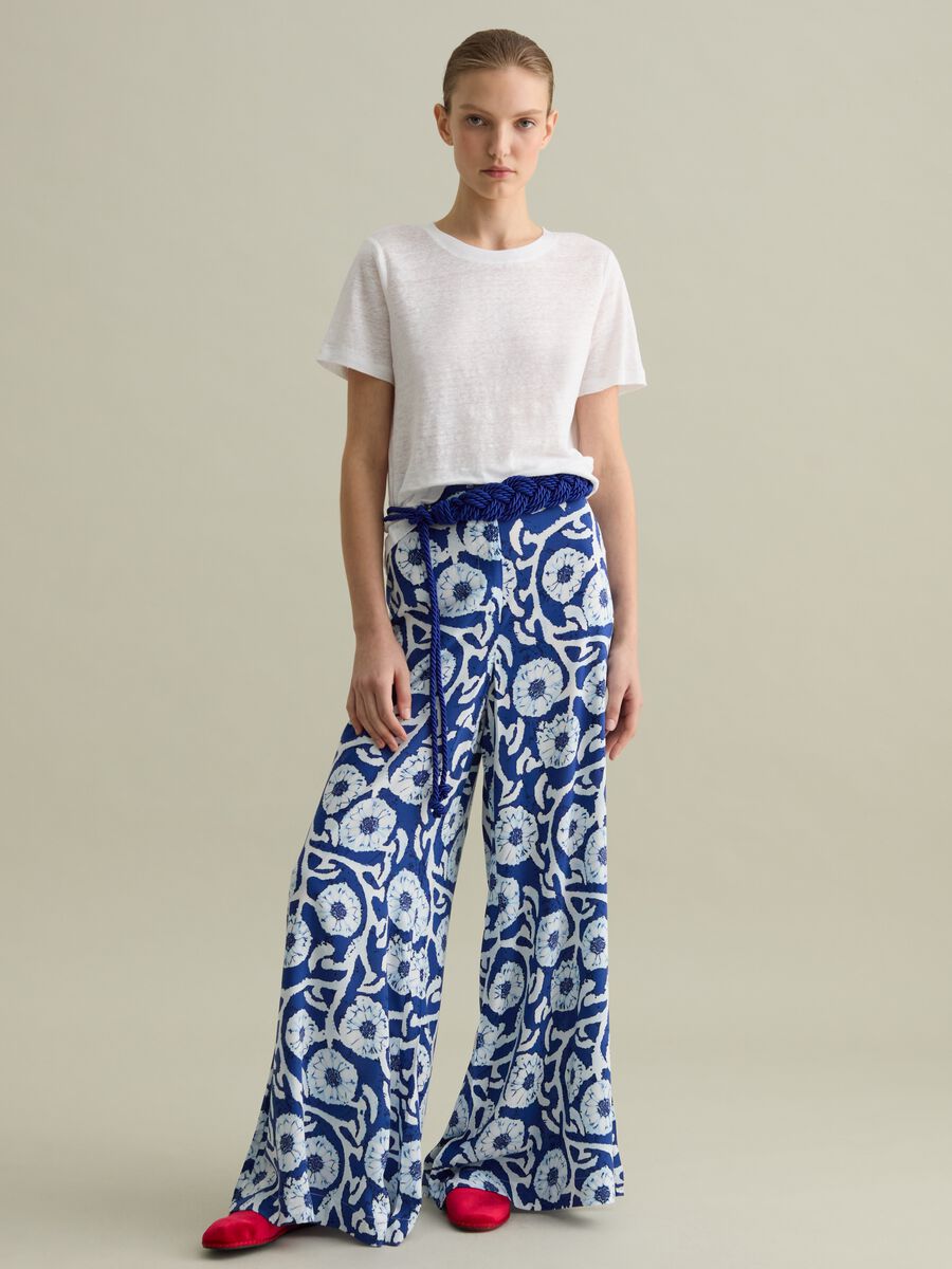 Viscose palazzo trousers with graphic print_0