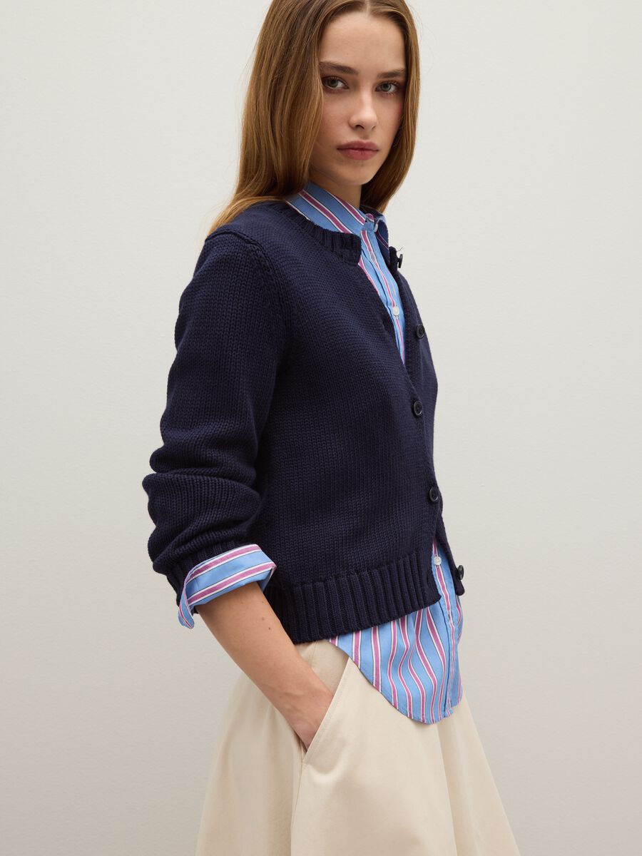 Blue pure cotton regular fit cardigan with buttons_0