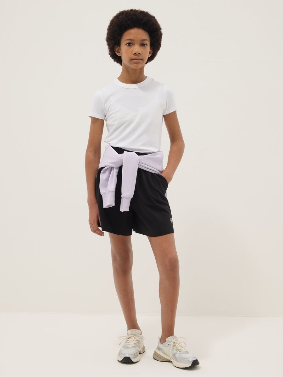 Black pure cotton shorts with elasticated waist_0
