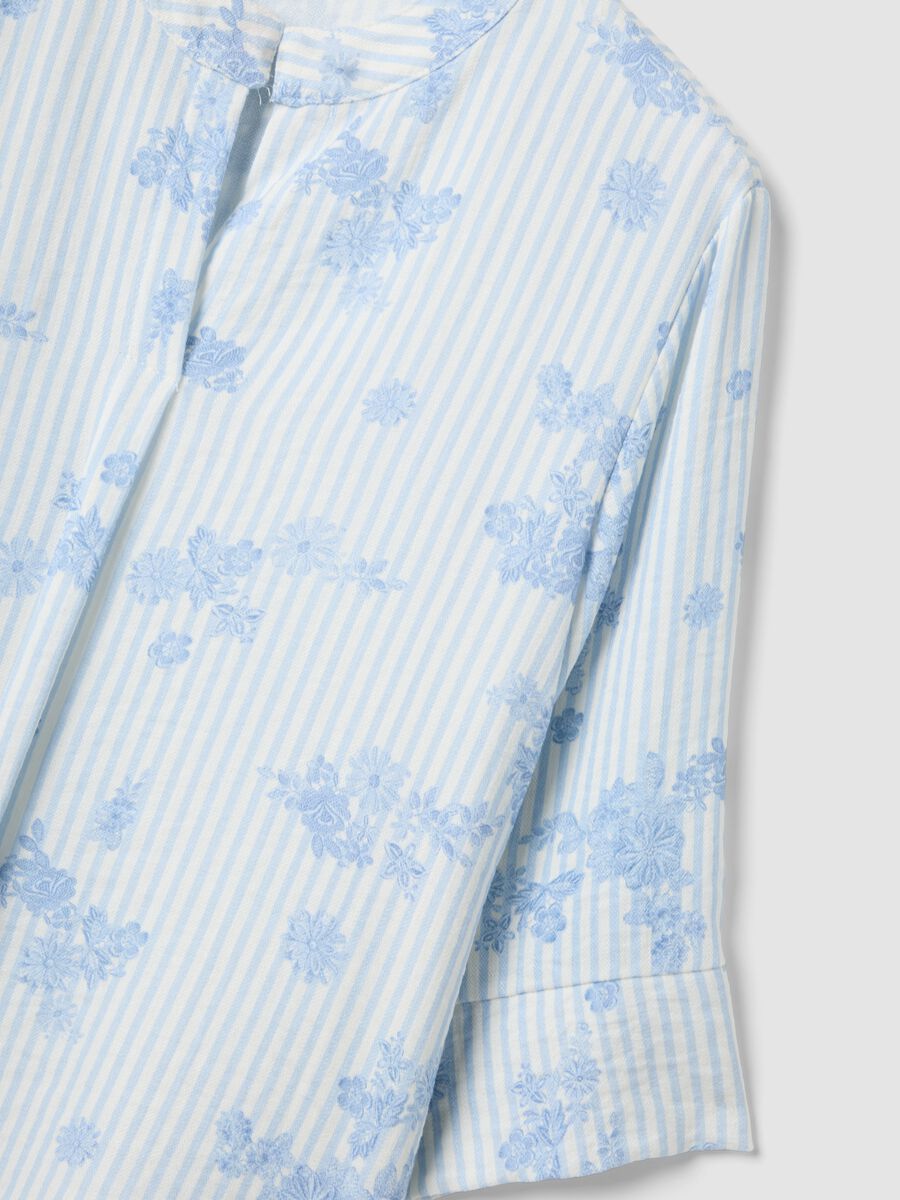 Light Blue Viscose-Blend Blouse with Stripes and Floral Print_1