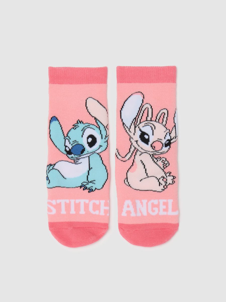 Girls' pink cotton socks with elastic and Stitch print_0