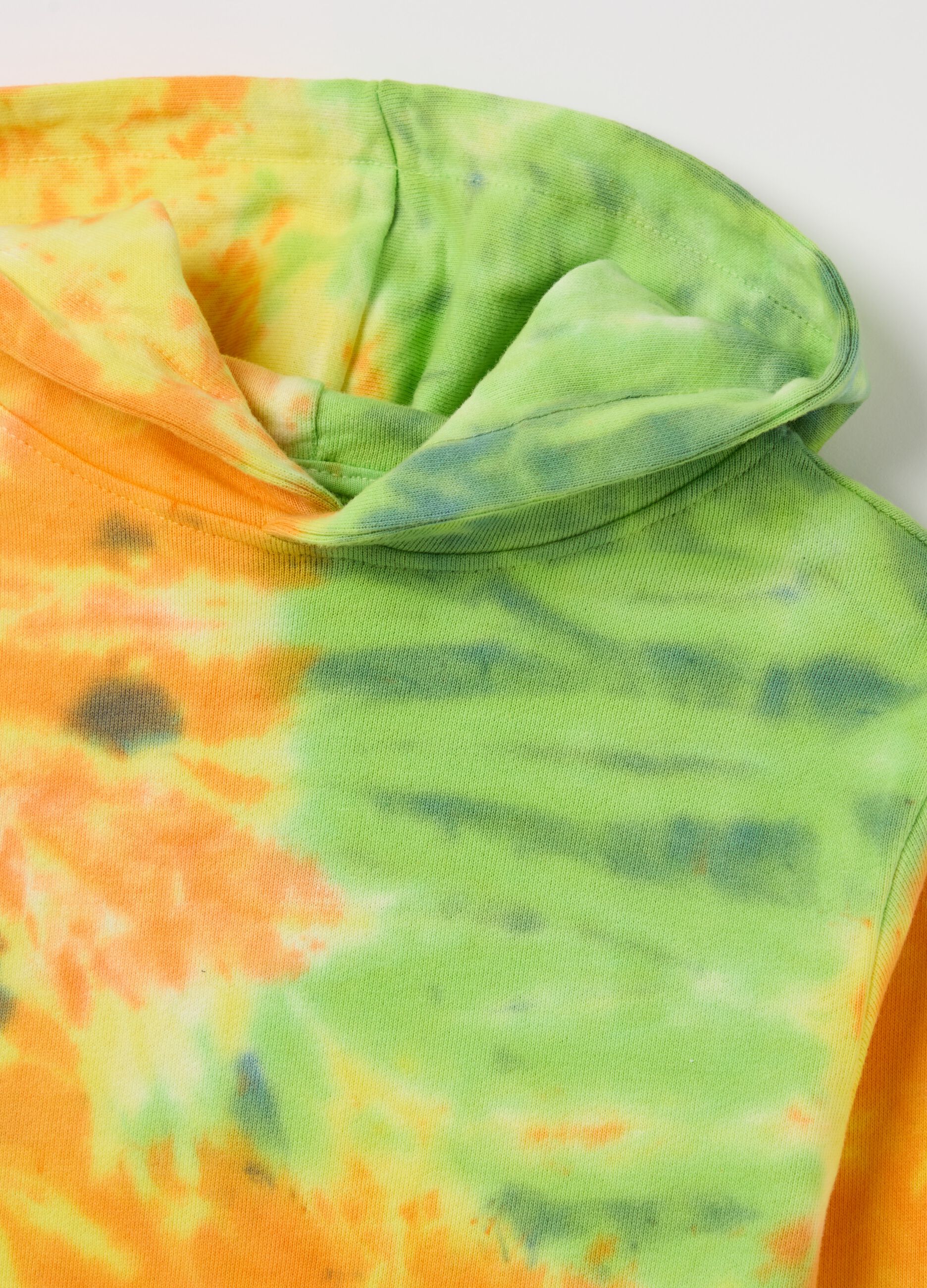 Tie-dye sweatshirt with hood and monster embroidery