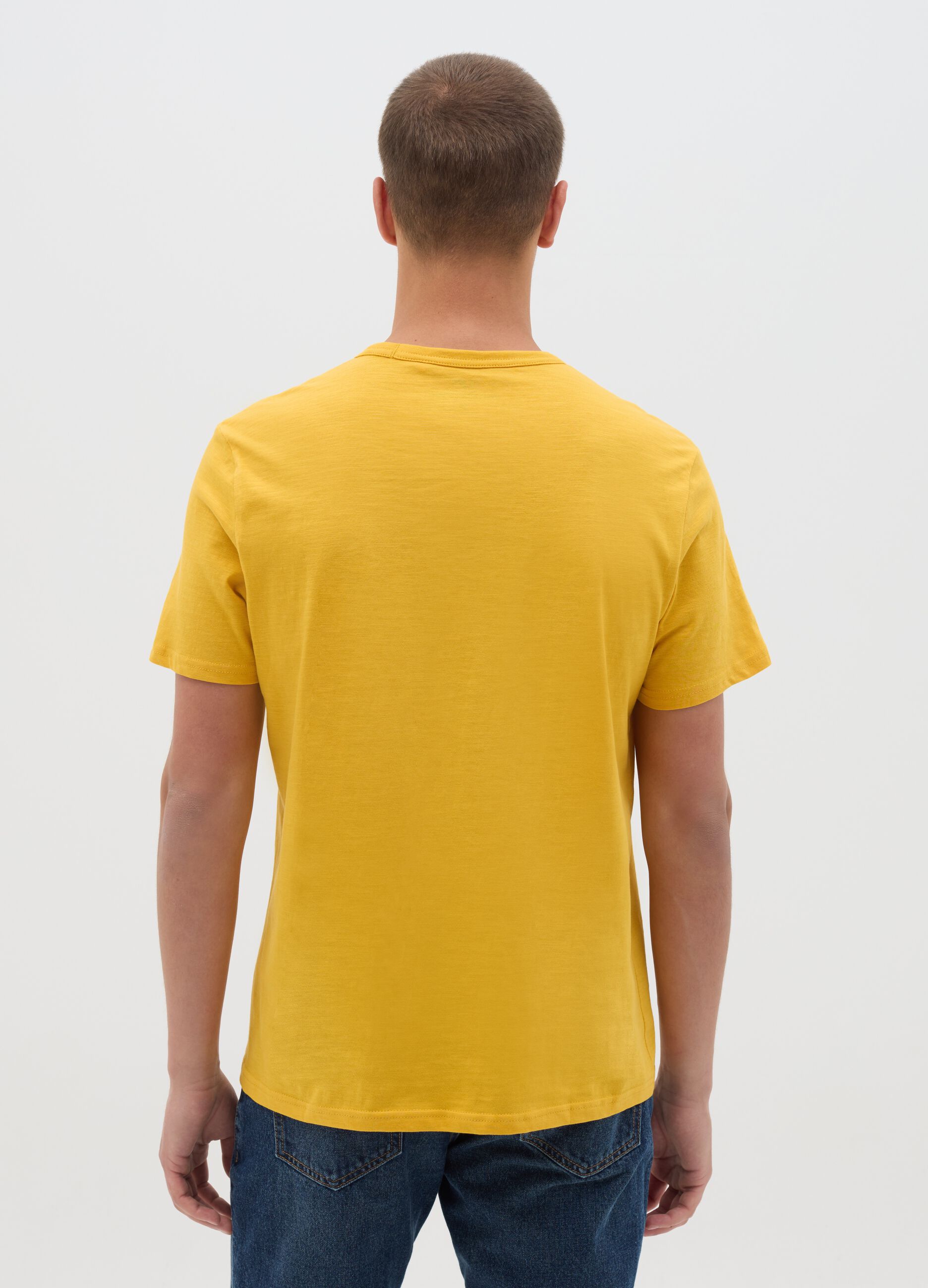 Yellow Cotton Short Sleeve T-shirt