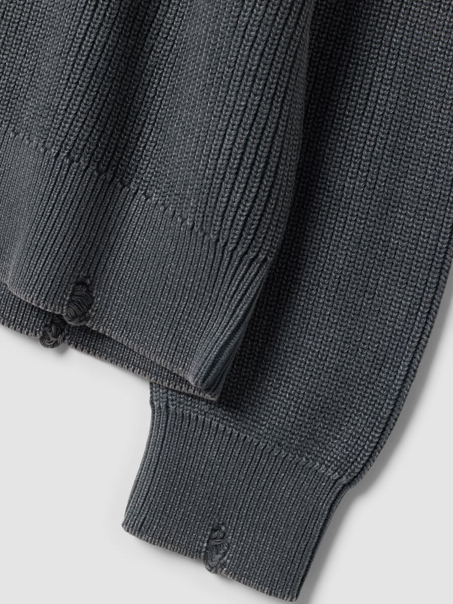 Grey pure cotton ribbed crew-neck jumper, regular fit_1