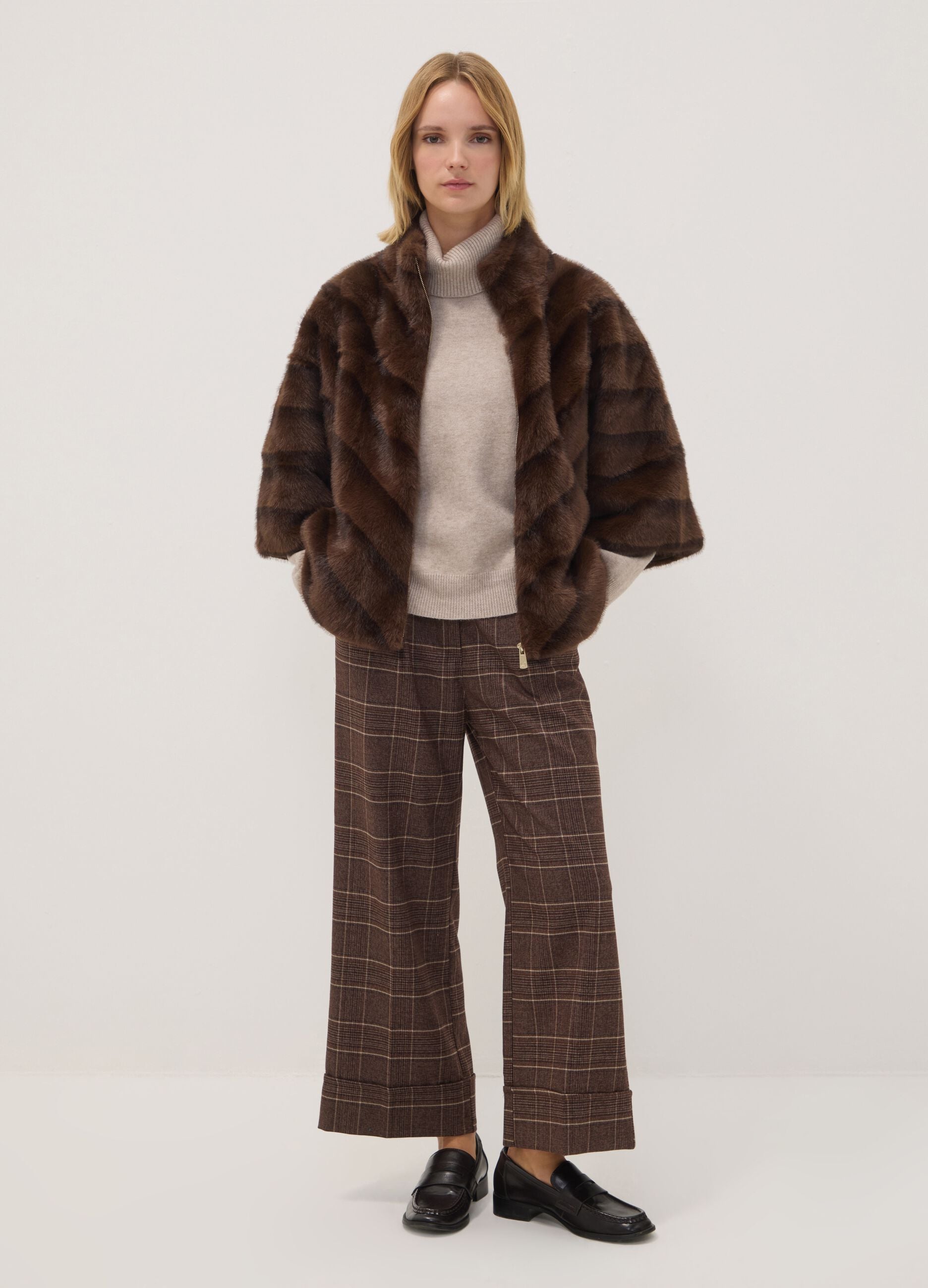 Brown regular-fit coat with zip