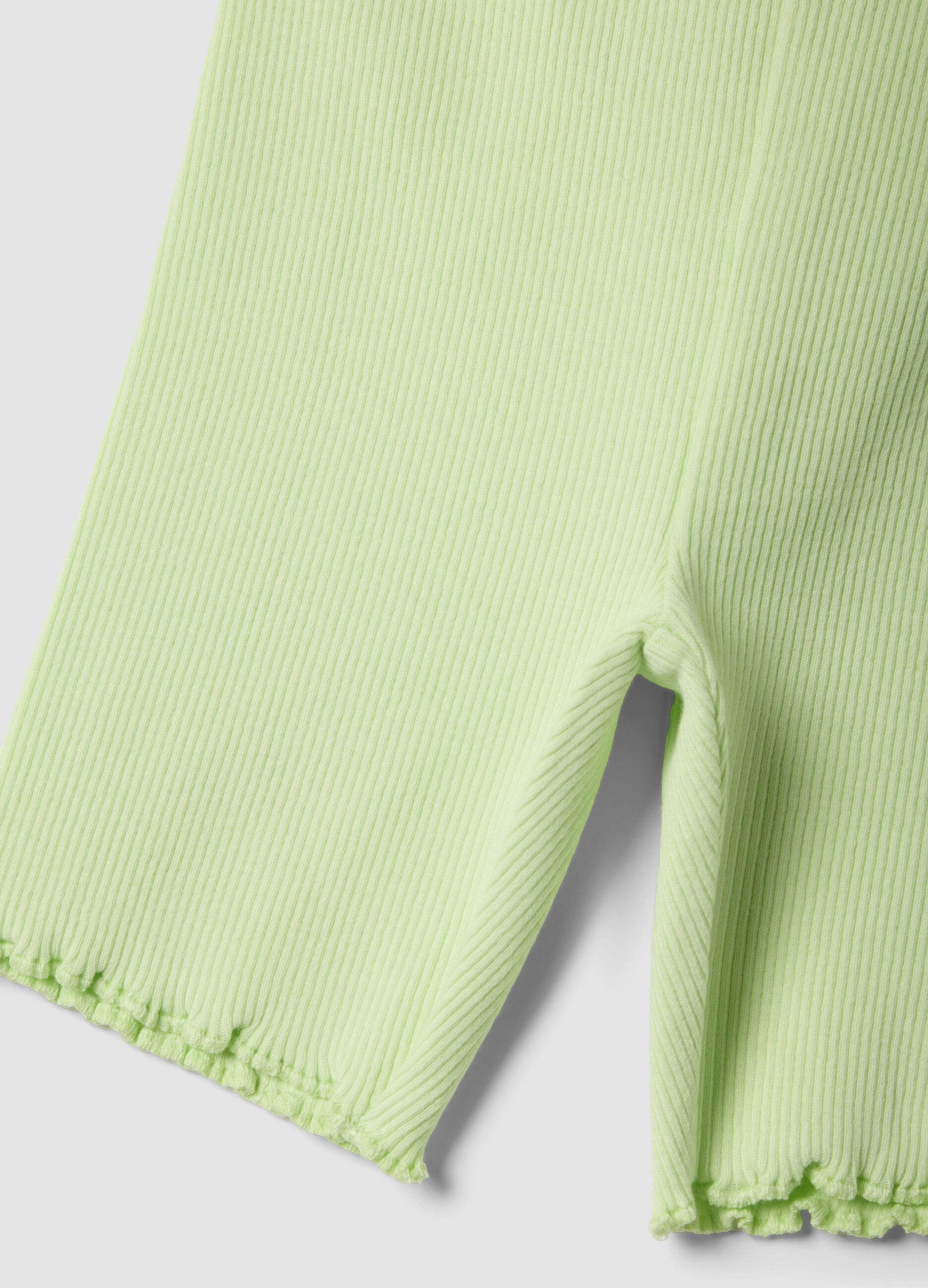 Green ribbed stretch-cotton shorts for baby girls, regular fit