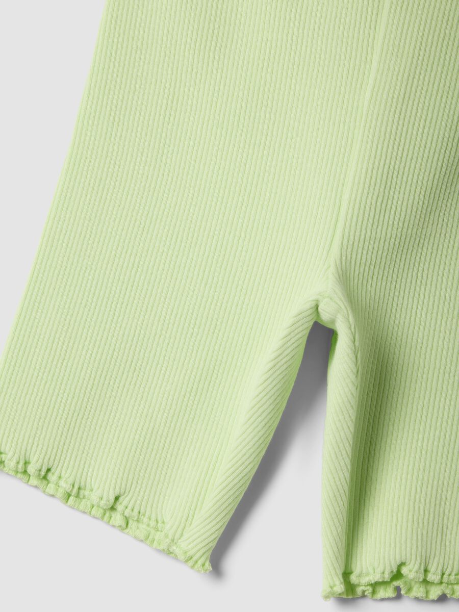Green ribbed stretch-cotton shorts for baby girls, regular fit_3