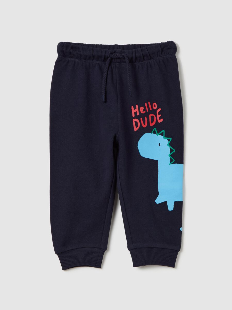 Cotton joggers with drawstring and "Hello DUDE" print_0