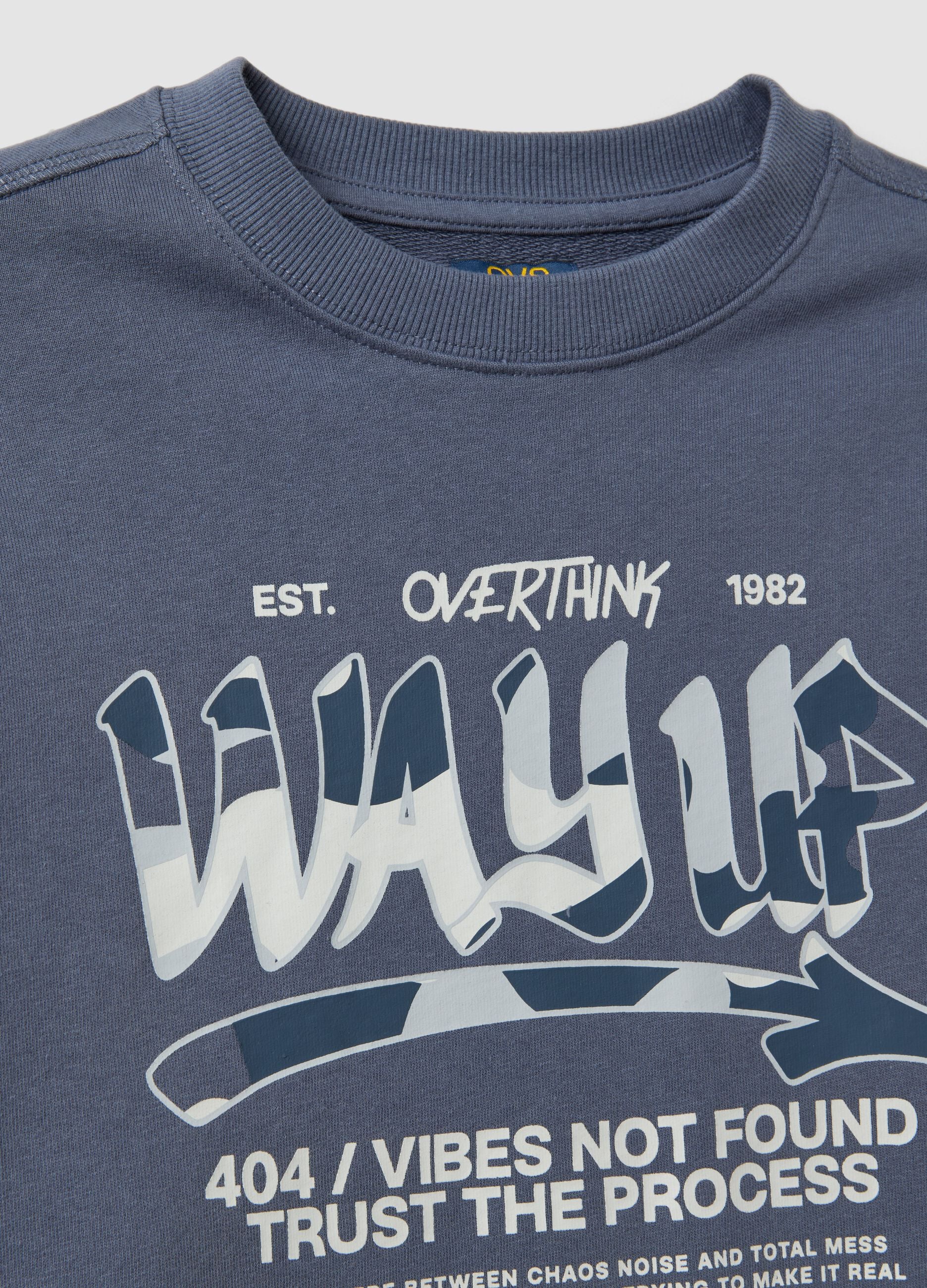 Grey pure cotton sweatshirt with front print for boys, relaxed fit
