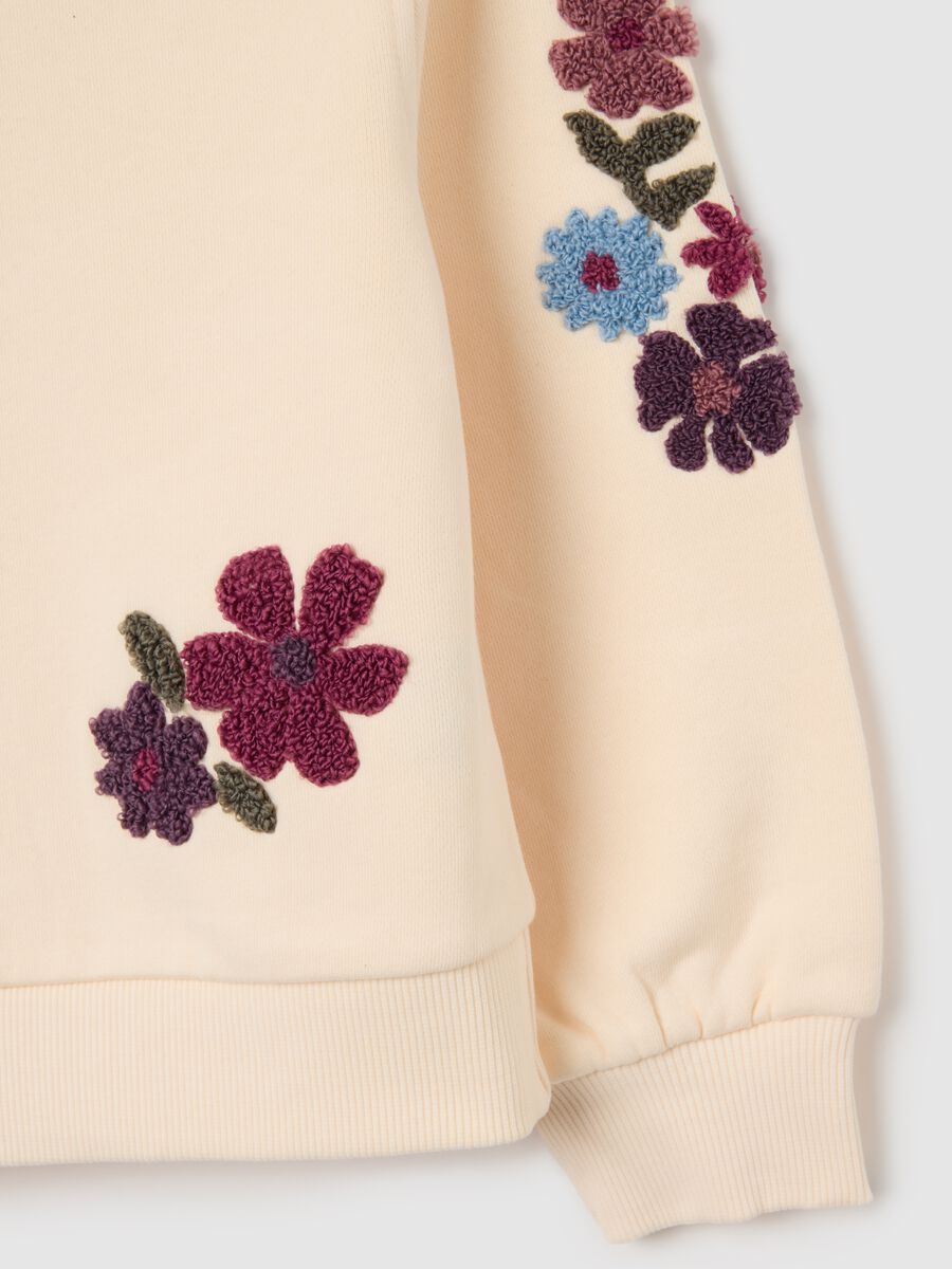 Felpa da bambina in misto cotone beige con ricami_3