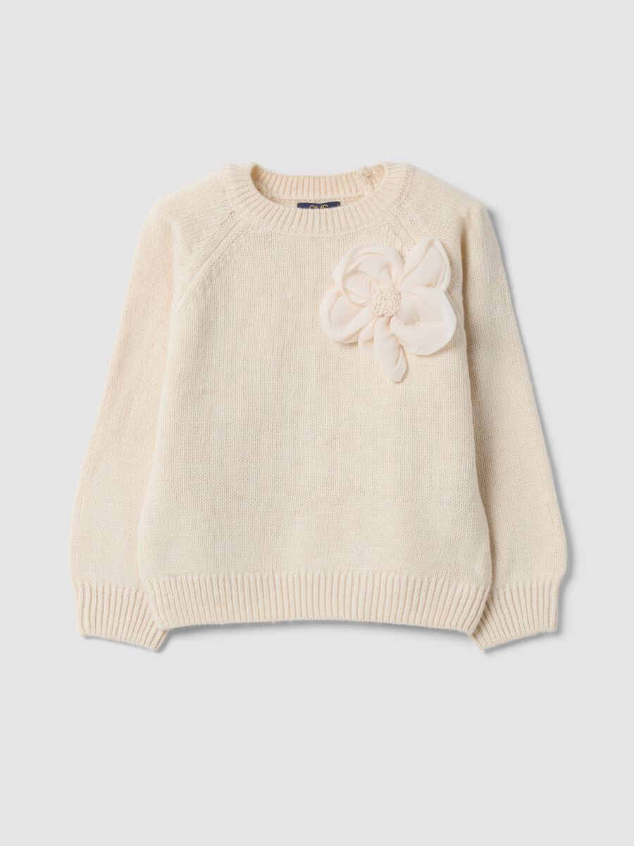 Maglione beige girocollo con fiore regular fit_0