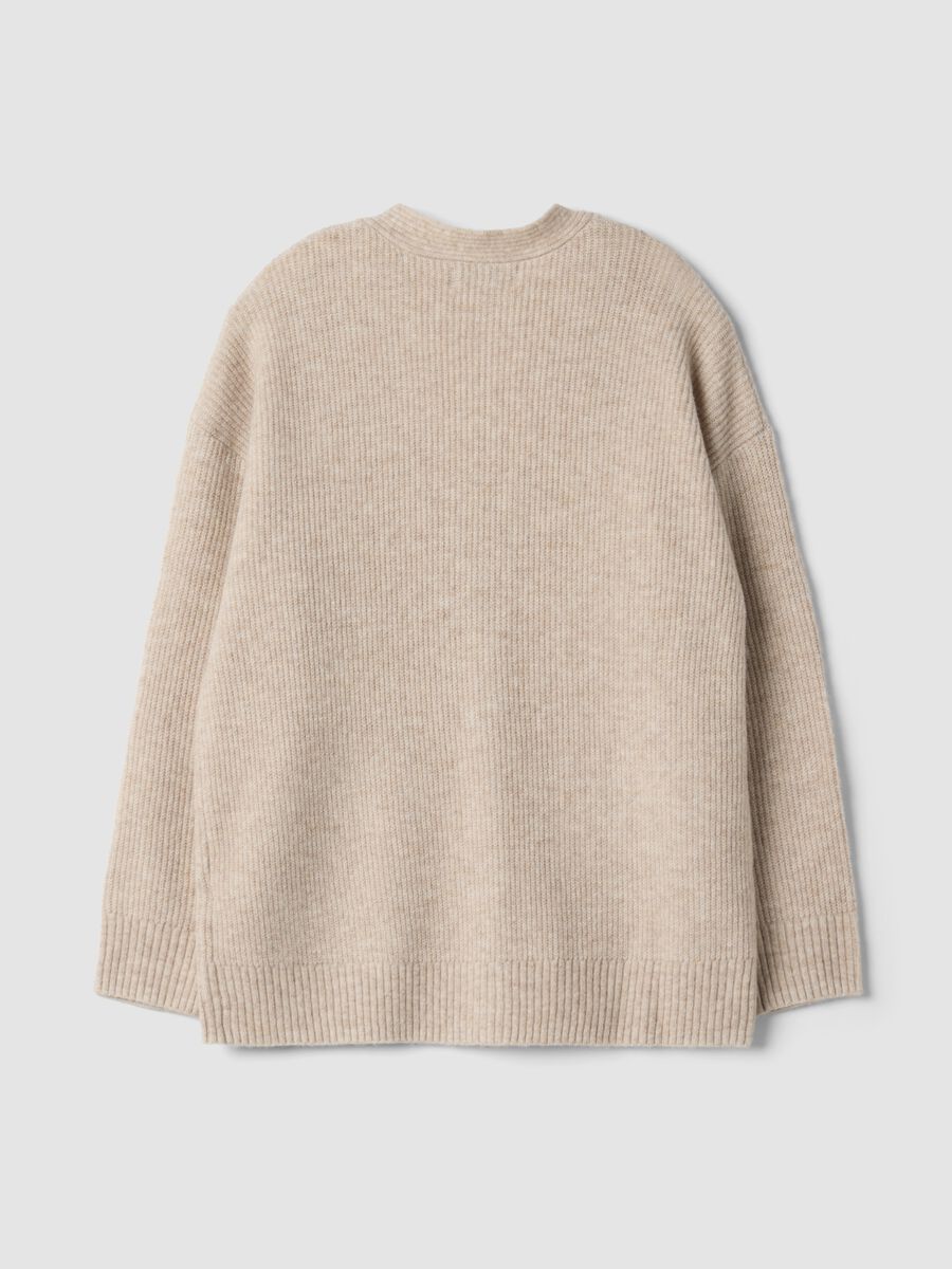 Beige stretch cardigan with deep V-neck_2