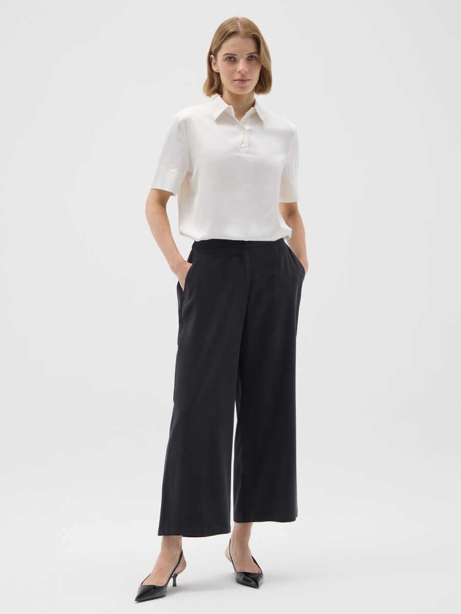 Pantaloni culotte in viscosa neri wide leg_0