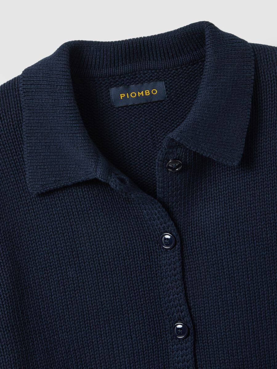 Blue cotton cardigan with polo collar, regular fit_1