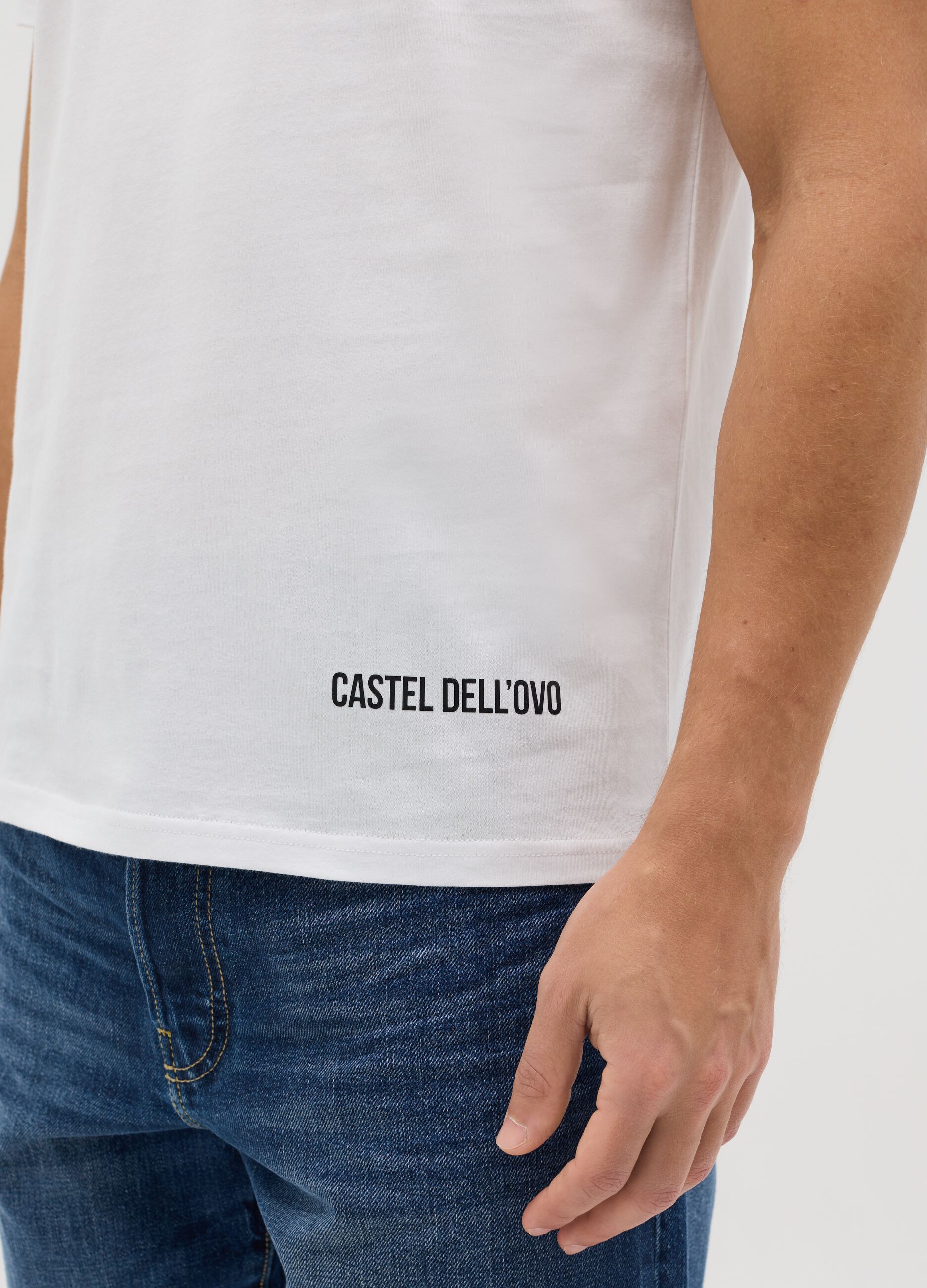 Cotton T-shirt with Castel Dell'Ovo coordinates print