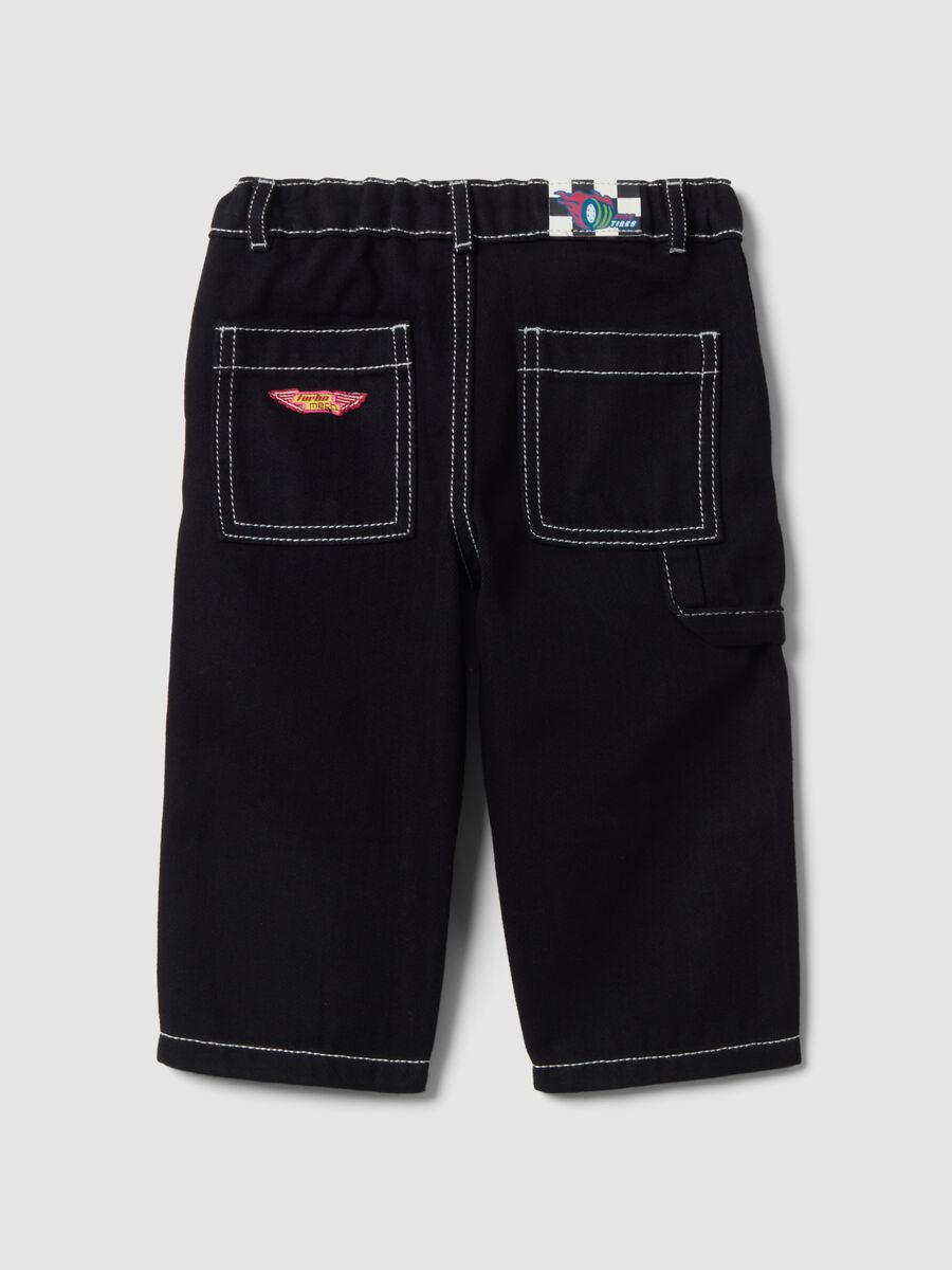 Pantaloni carpenter neri in misto cotone e viscosa comfort fit per bimbo_1